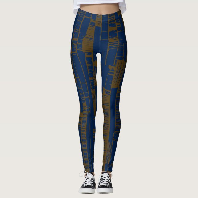 stylish blue &brown abstract pattern  leggings (Front)