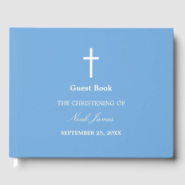 Stylish Blue Christening Guest Book (Front)