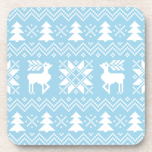 Stylish Blue Christmas Sweater Winter Pattern Coaster