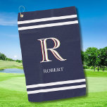 Stylish Blue Custom Personalised Monogram Name   Golf Towel<br><div class="desc">This unique golf towel features a three colour monogram — look closely and you will see for yourself. This is set against a striking blue background . Perfect as father's day gifts for dad, gifts for grandfather, husband, groom, best man, groomsmen and more. Perfect as father's day gifts for dad,...</div>