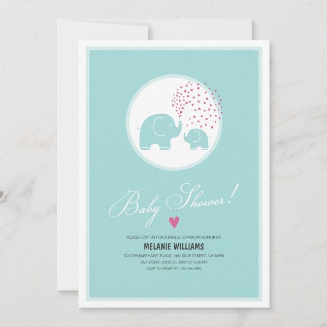 Stylish Blue Elephants Baby Shower Invitation (Front)