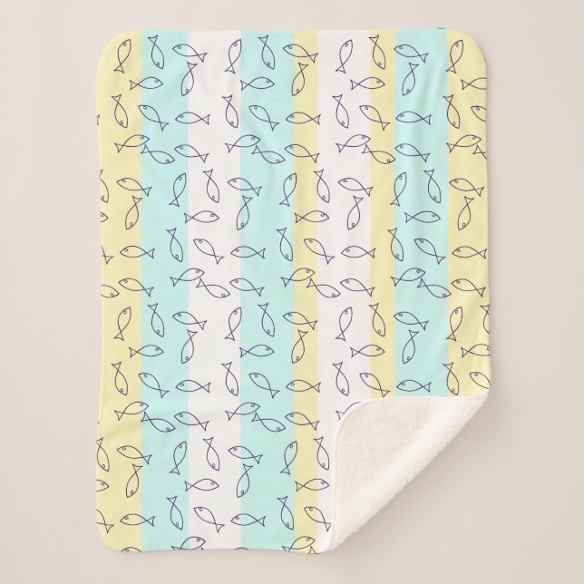 Stylish Blue Fish Pattern Sea Theme Throw Blanket (Front)