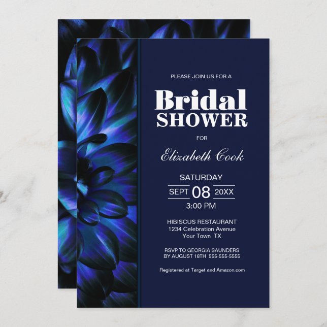 Stylish Blue Floral Bridal Shower Invitation (Front/Back)