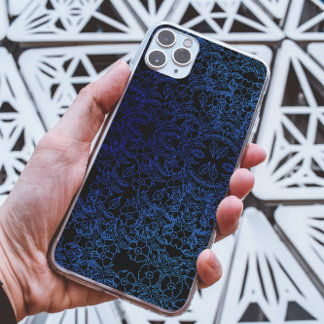 stylish Blue Floral pattern on black Case-Mate iPhone 14 Pro Max Case
