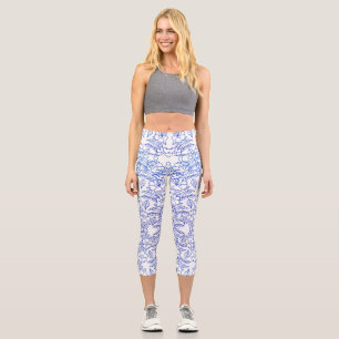 Stylish Blue floral print pattern art Capri Leggings