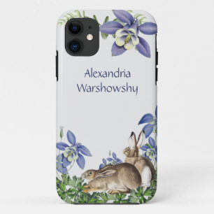 Stylish Blue Floral Rabbit Vintage Watercolor Case-Mate iPhone Case