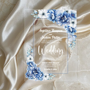 Stylish Blue Floral Wedding Acrylic Invitations