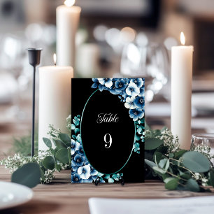 Stylish Blue Floral Wedding Table Number