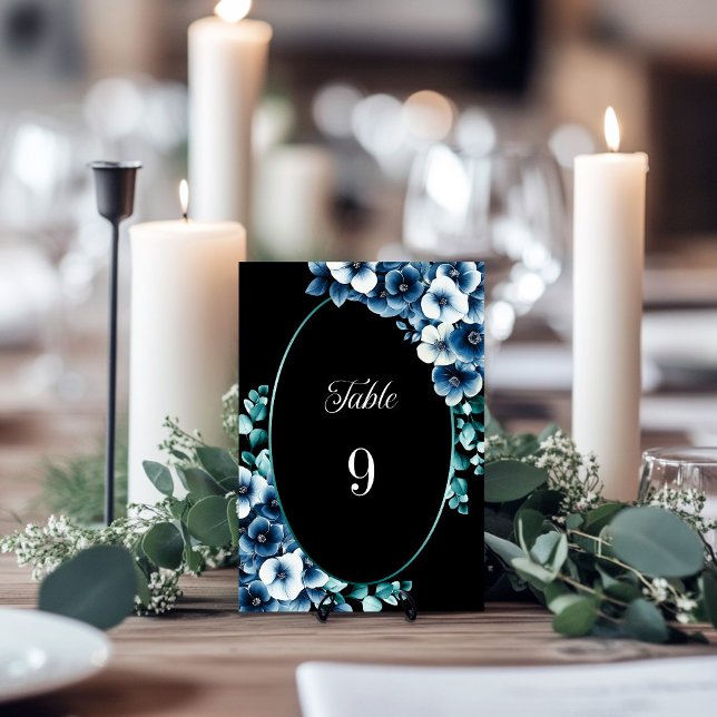Stylish Blue Floral Wedding Table Number (Creator Uploaded)