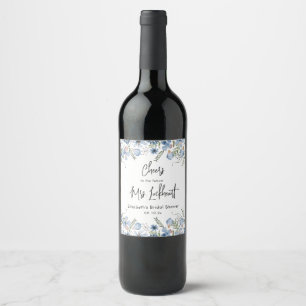 Stylish Blue Florals Bridal Shower Favours Wine Label