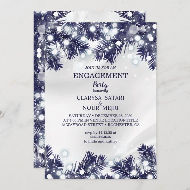 Stylish blue flower light pattern engagement party invitation (Front/Back)