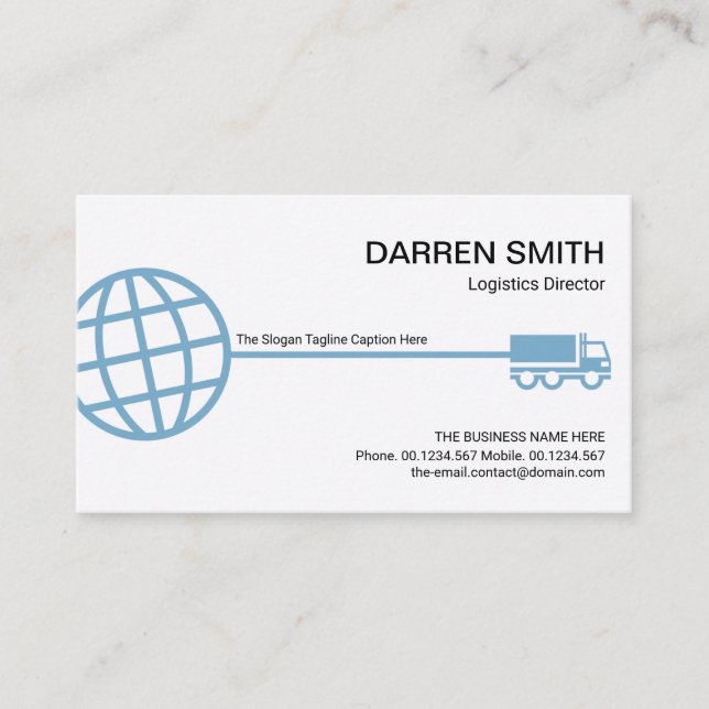 Stylish Blue Globe Logistic Transport Route Business Card (Front)
