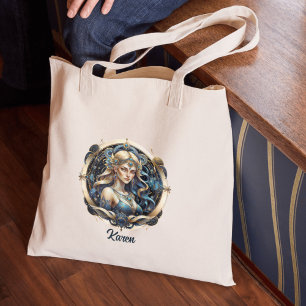 Stylish Blue Gold Celestial Maiden Star Sign Virgo Tote Bag