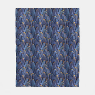 Stylish blue gold feathers fleece blanket