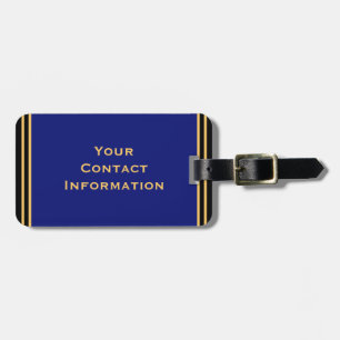 Stylish Blue Gold Lettering Stripes Custom Bag ID  Luggage Tag