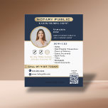 Stylish Blue Gold Notary Photo QR Code Marketing<br><div class="desc">This professional notary flyer is a simple solution for your marketing needs. The elegant dark blue and gold flyer is easy to customise and includes your business contact information as well as contact information as well as a call-to-action to urge your customers to book with you! The modern minimal design...</div>