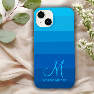 Stylish Blue Gradient Colour Block Monogram Case-Mate iPhone 14 Case