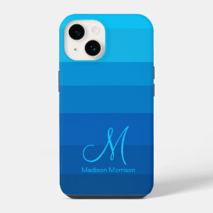 Stylish Blue Gradient Colour Block Monogram iPhone 14 Case