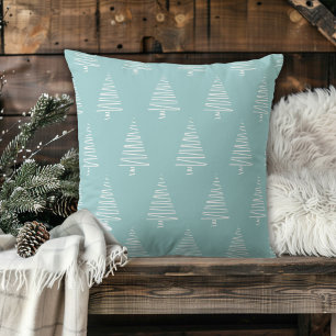 Stylish Blue-Green And White Christmas Trees Cushion