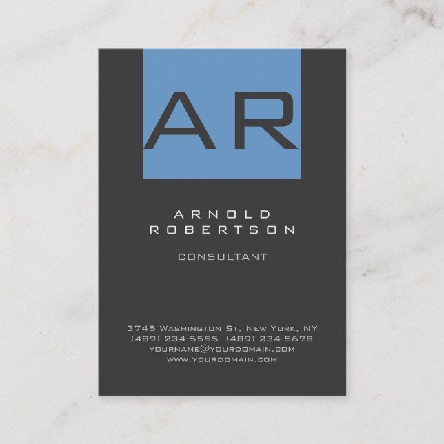 Stylish Blue Grey Trendy Monogram Business Card (Front)
