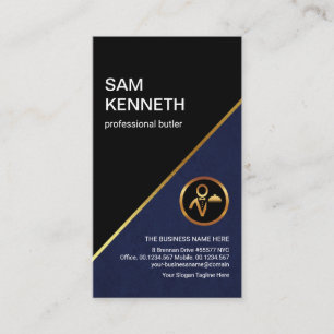 Stylish Blue Grunge Gold Line Professional Butler Business Card