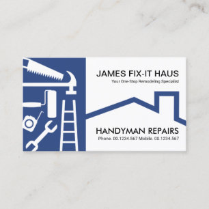Stylish Blue Handyman Tools Layer Builder Business Card