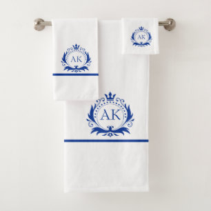 Stylish Blue Luxury Frame and Crown Bath Towel Set
