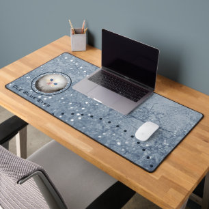 Stylish Blue Marble Look, Pet Photo Desk Mat