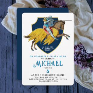 Stylish Blue Mediaeval Armoured Knight On Horse  Invitation