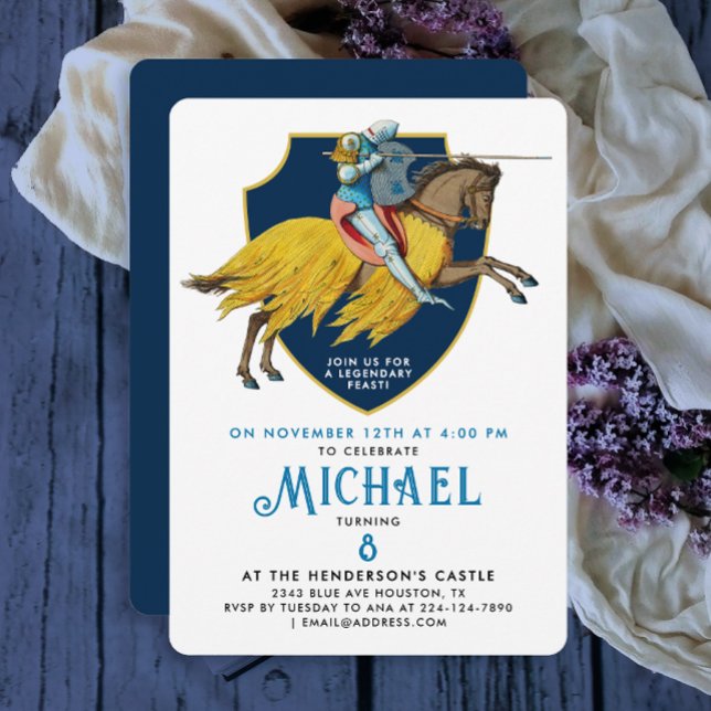 Stylish Blue Mediaeval Armoured Knight On Horse  Invitation (Creator Uploaded)