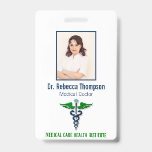 Stylish Blue Medical Caduceus Green Photo ID Badge
