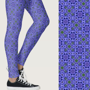 Stylish blue modern geometric patterned leggings