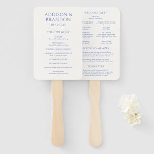 Stylish Blue Modern Wedding Program Hand Fan
