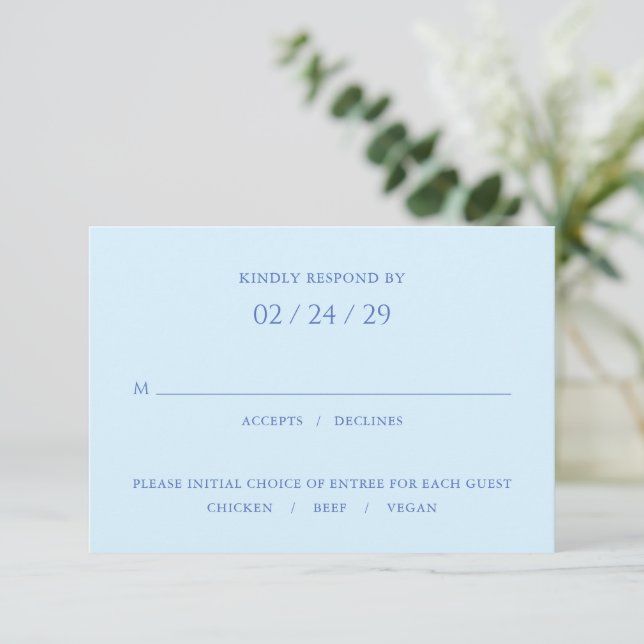 Stylish Blue Modern Wedding RSVP Card (Standing Front)