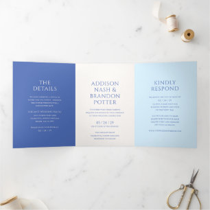 Stylish Blue Modern Wedding Tri-Fold Invitation