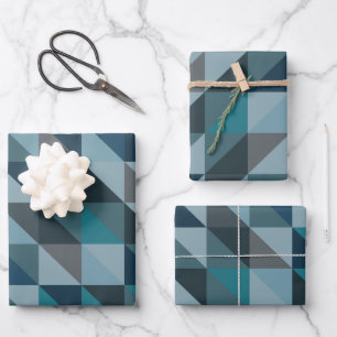 Stylish Blue Ombre Modern Geometric Pattern Wrapping Paper Sheet