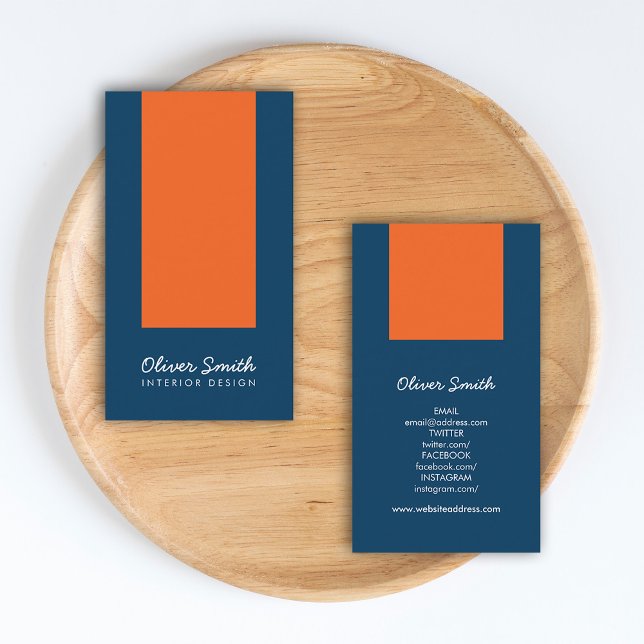 Stylish Blue & Orange Interior Design Social Media Business Card (Creator Uploaded)