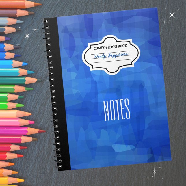 Stylish Blue Patterned Personalised Composition  Notebook (Personalize with your name and subject.  Available in multiple colors. )