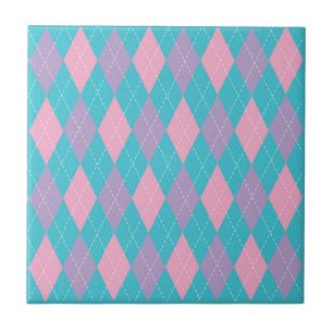 Stylish Blue Pink Purple Argyle Pattern Tile