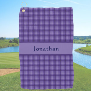 Stylish Blue Plaid Personalized Name Golf Towel