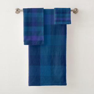 Stylish Blue Purple Check Geometric Plaid Pattern Bath Towel Set