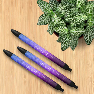 stylish blue purple galaxy stars personalised black ink pen