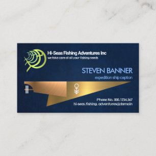 Stylish Blue Sea Water Gold Yacht Nautical Marine Business Card