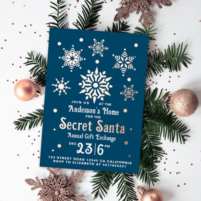 Stylish Blue Secret Santa Snowflakes  (Creator Uploaded)