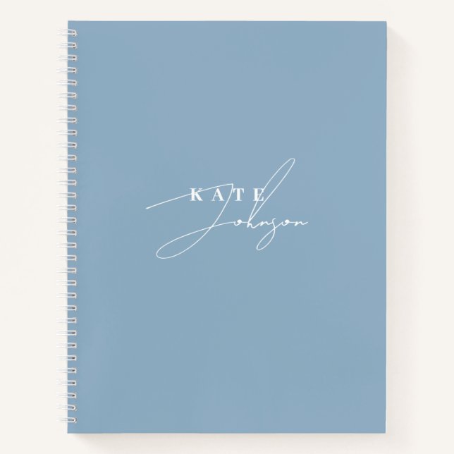 Stylish Blue Signature Script Monogram Notebook (Front)