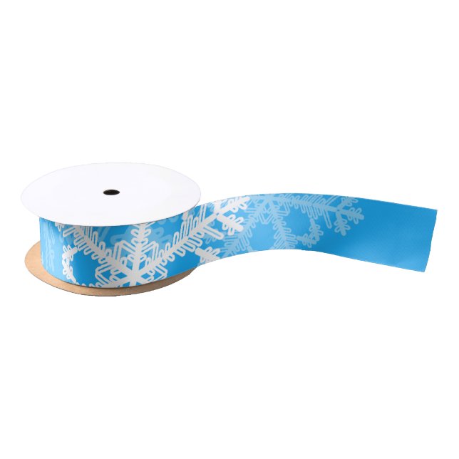Stylish Blue Snowflakes Modern Christmas pattern Satin Ribbon (Spool)