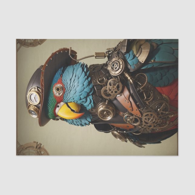 Stylish Blue Steampunk Parrot Tissue Paper (Front)