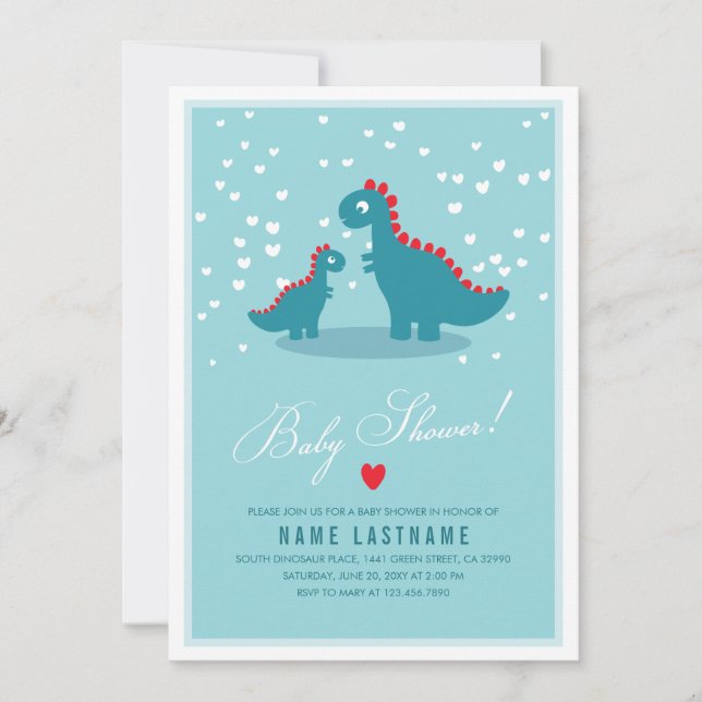Stylish Blue Teal Dinosaur Baby Shower Invitation (Front)
