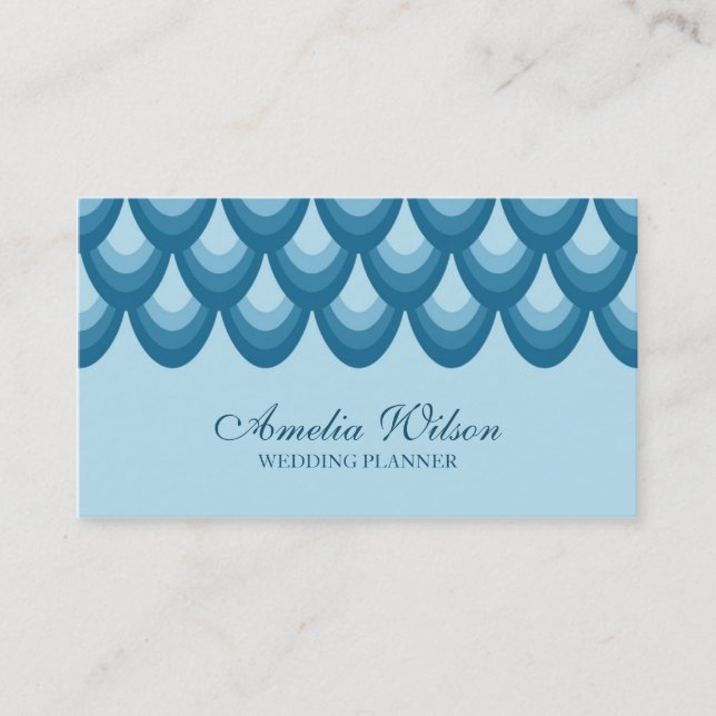 Stylish Blue Teardrop Geometric Social Media Business Card (Front)