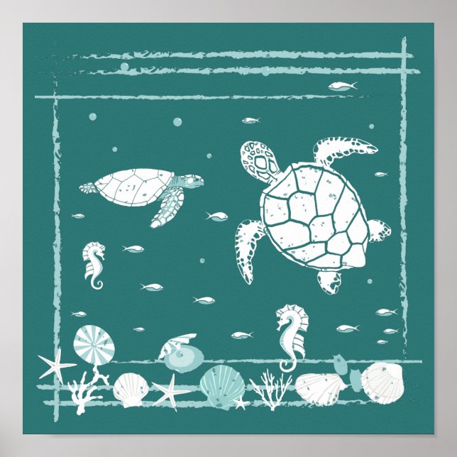 Stylish Blue Underwater Seascape Poster (Front)